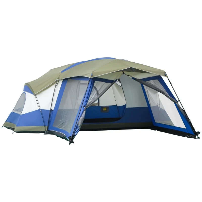 Campingzelt mit Vorzelt, für 6-8 Personen, Blau+Grün+Grau