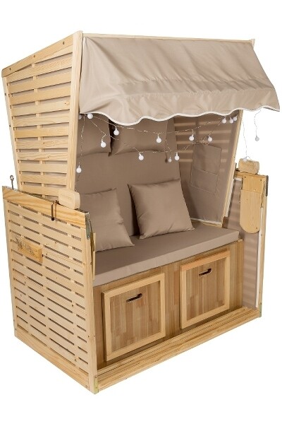 Strandkorb beige 2er Sitz inkl. LED Beleuchtung