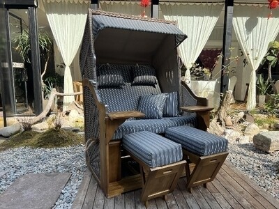 eleganter Strandkorb grau gestreift, 2er Sitz