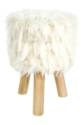 Hocker &quot;Lina&quot; – Felloptik Braun/Natur, Rund, 3 Holzbeine, Handgefertigt