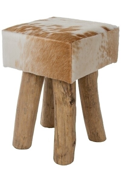 Alpiner Schemel - Hocker mit Kuhfell &quot; Neelu &quot; Braun / Weiss