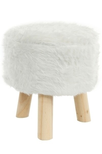 Fellhocker &quot;Mogli&quot; Natur – Rund, Kunstfell, 3 Holzfüsse, Dekorativ
