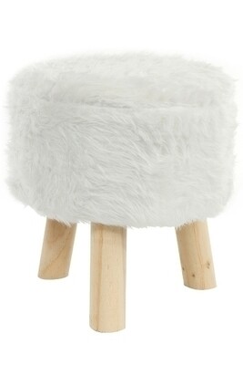 Fellhocker &quot;Mogli&quot; Natur – Rund, Kunstfell, 3 Holzfüsse, Dekorativ