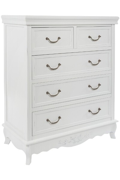 Kommode Elegance – 5 Schubladen, Rosenmotiv, Shabby Chic, MDF