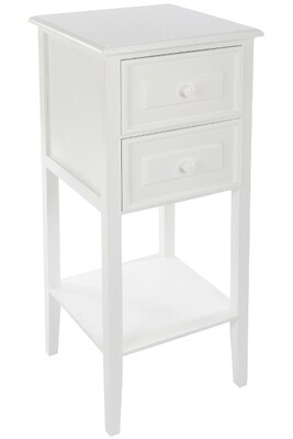 Beistelltisch Telefontisch Klassik – 2 Schubladen, Kassettenfront, Landhausstil, Weiss