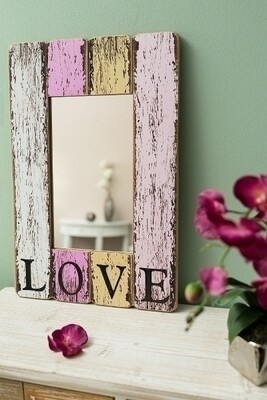 Holzspiegel &quot;Love&quot; - rechteckig 60 x 40 cm