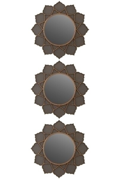 3er Set Spiegel PAMBU Ø 25 cm, pflegeleichter Materialmix, verziert &amp; modern