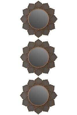 3er Set Spiegel PAMBU Ø 25 cm, pflegeleichter Materialmix, verziert &amp; modern