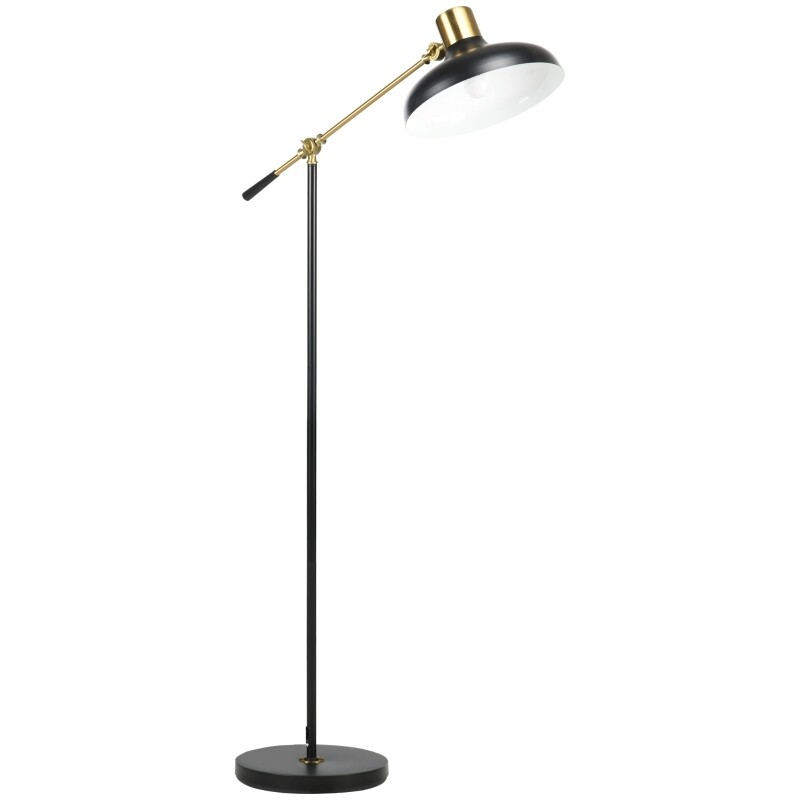 Stehlampe im Industriedesign, Stehlampe, Emaille, Schwarz + Gold