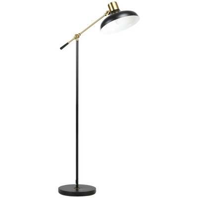 Stehlampe im Industriedesign, Stehlampe, Emaille, Schwarz + Gold