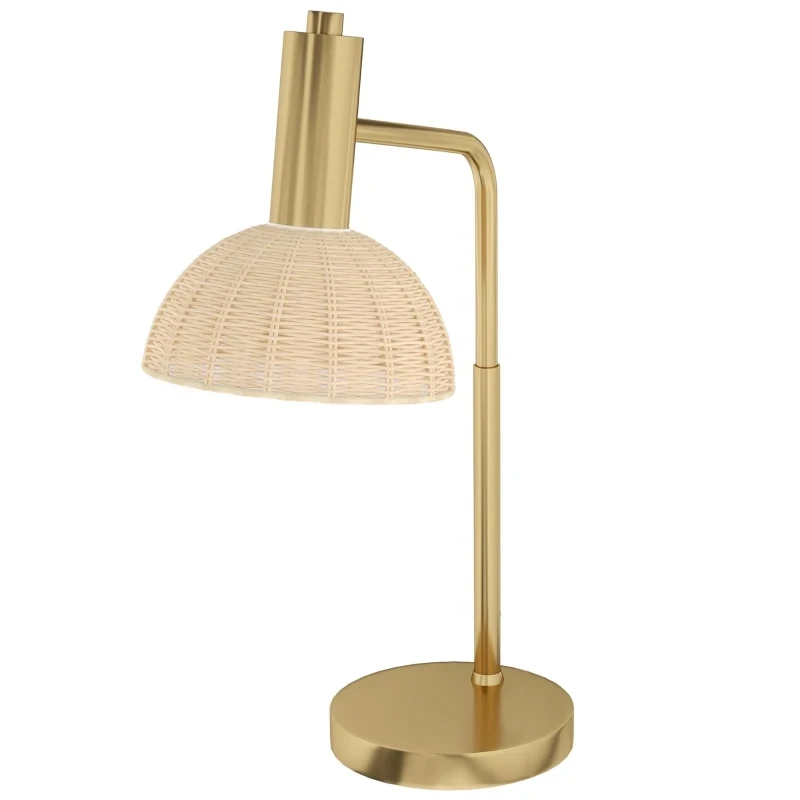 Tischlampe mit Rattan-Lampenschirm, Metallrahmen, inkl. LED-Birne