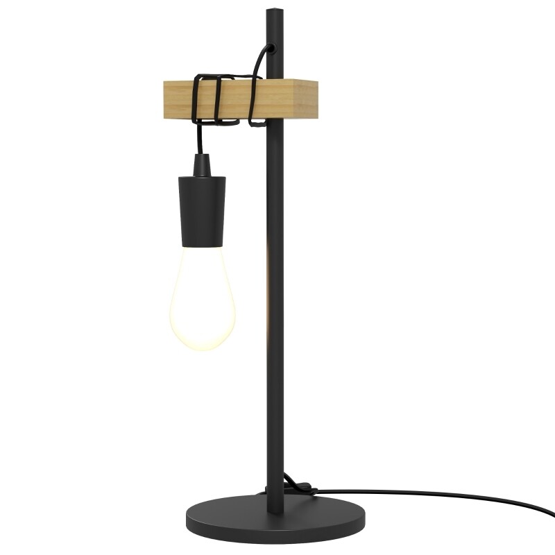 Tischlampe, Industrial Stil, inkl. LED, höhenverstellbar, schwarz+Holz