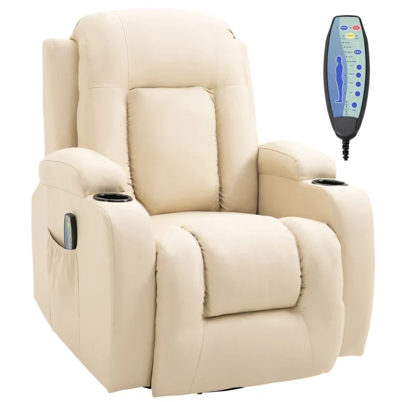 Massagesessel, Relaxsessel, Wippfunktion, 8 Vibrationspunkte, inkl. Fernbedienung, Creme