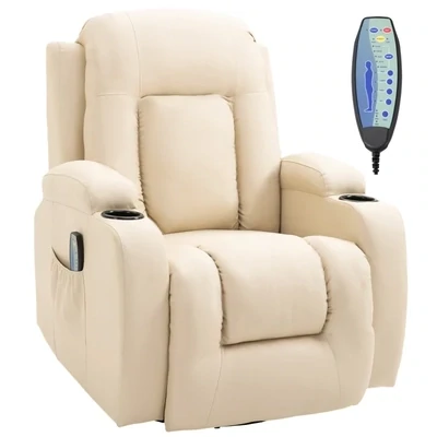 Massagesessel, Relaxsessel, Wippfunktion, 8 Vibrationspunkte, inkl. Fernbedienung, Creme