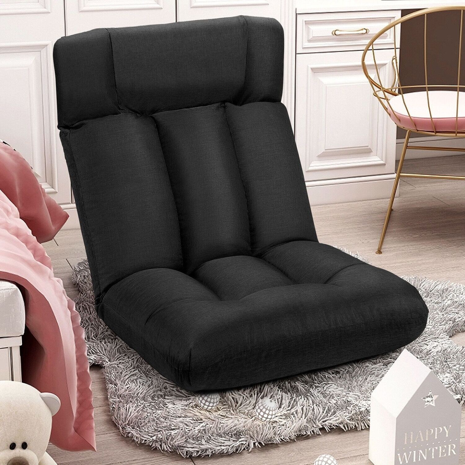 Bodenstuhl Tatami Schlafsessel Bodensessel Relaxsessel Sofastuhl Liegefunktion schwarz