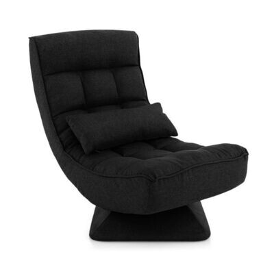 360° Drehbarer Bodensessel mit Rückenlehne & Lendenkissen Bodenstuhl Lazy Sofa schwarz
