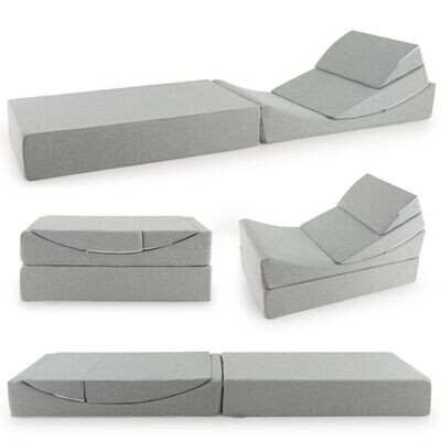 4 in 1 Faltbares Schlafsofa / Gästebett mit waschbarem Leinenstoffbezug grau