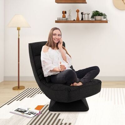 360° Drehbarer Bodensessel mit Rückenlehne &amp; Lendenkissen Bodenstuhl Lazy Sofa schwarz