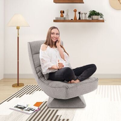 360° Drehbarer Bodensessel mit Rückenlehne &amp; Lendenkissen Bodenstuhl Lazy Sofa Grau