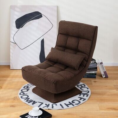 360° Drehbarer Bodensessel mit Rückenlehne &amp; Lendenkissen Bodenstuhl Lazy Sofa braun