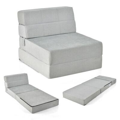 3 in 1 Klappbares Schlafsofa mit Waschbarem Bezug Extra Dicker Schaumstoff (15cm) Grau