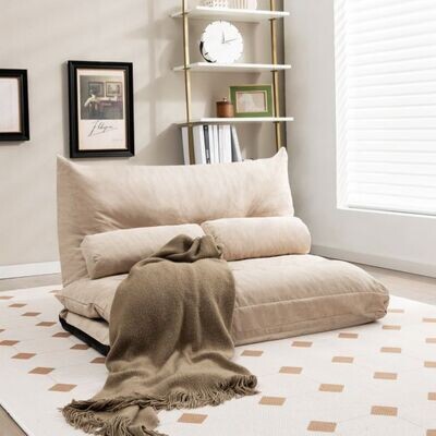 3 in 1 Klappbares Bodensofa mit Schlaffunktion &amp; Verstellbarer Rückenlehne beige