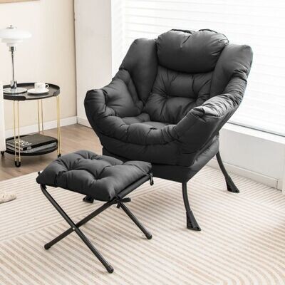 Relaxsessel mit Hocker &amp; Armlehnen &amp; Seitentasche &amp; Fussstütze grau