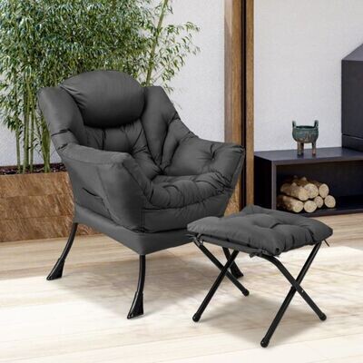 Relaxsessel mit Hocker &amp; Armlehnen &amp; Seitentasche &amp; Fussstütze grau