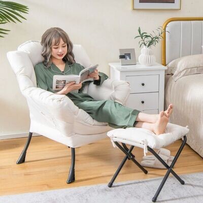 Relaxsessel mit Hocker & Armlehnen & Seitentasche & Fussstütze beige