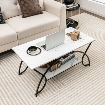 Moderner Couchtisch mit Marmoroptik Sofatisch weiss-schwarz