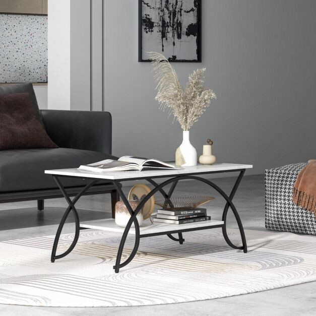 Moderner Couchtisch mit Marmoroptik Sofatisch weiss-schwarz