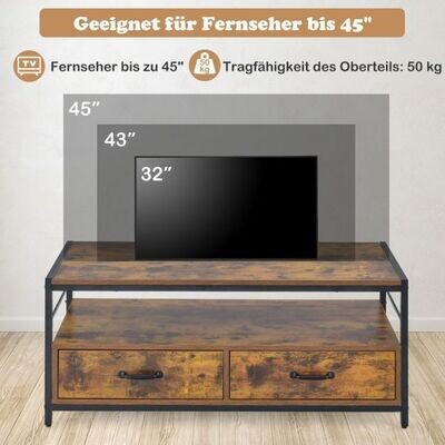 Couchtisch mit 2 Schubladen & Ablage / TV Board Rustikales Braun