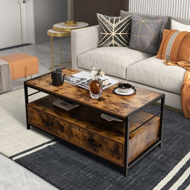 Couchtisch mit 2 Schubladen &amp; Ablage / TV Board Rustikales Braun