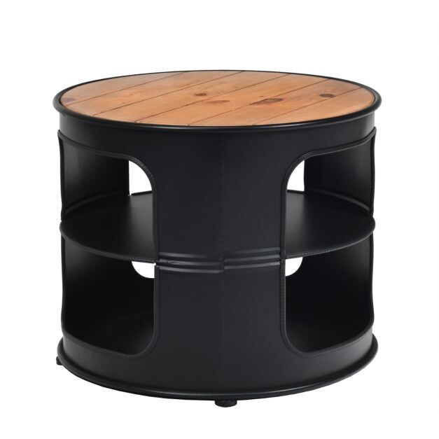 Industrie Beistelltisch aus Holz &amp; Metall mit 2 Regalebenen Schwarz