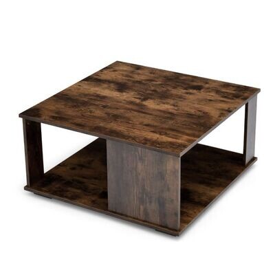 2 Ebenen Couchtisch aus Holz Industrieller Beistelltisch mit Stauraum Braun