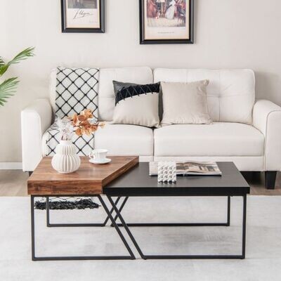 2er Set Couchtisch Moderner Beistelltisch Schwarz + Braun