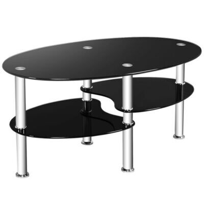 3 Ebenen Glastisch mit Modernem Ovalen Design Schwarz