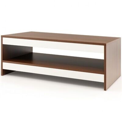 Couchtisch aus Holz 2 Ebenen Walnuss + Weiss