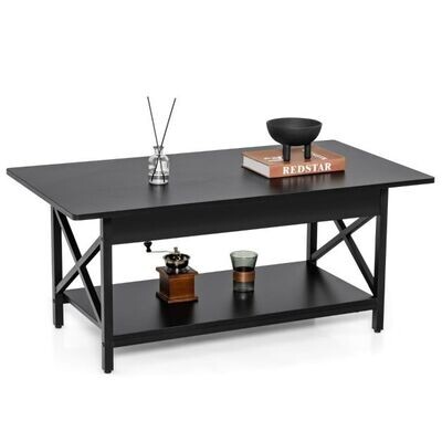 2-stufiger Industrial Style Couchtisch mit Ablagefläche Schwarz