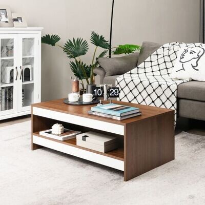 Couchtisch aus Holz 2 Ebenen Walnuss + Weiss