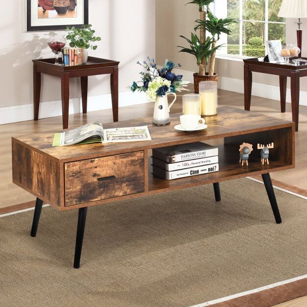 Industrial Couchtisch mit Schublade und Stauraum Braun