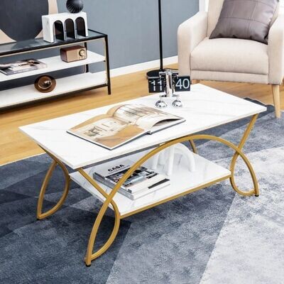 Couchtisch mit Marmoroptik Weiss + Gold
