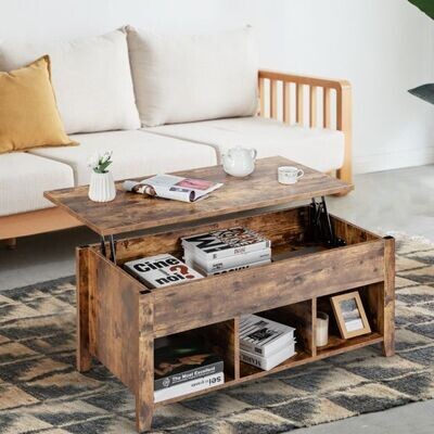 Moderner Multifunktionaler Couchtisch mit Hubtischplatte Braun