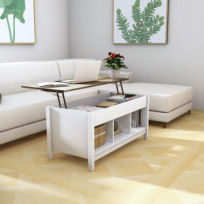Couchtisch mit Hebeplatte und Stauraum weiss