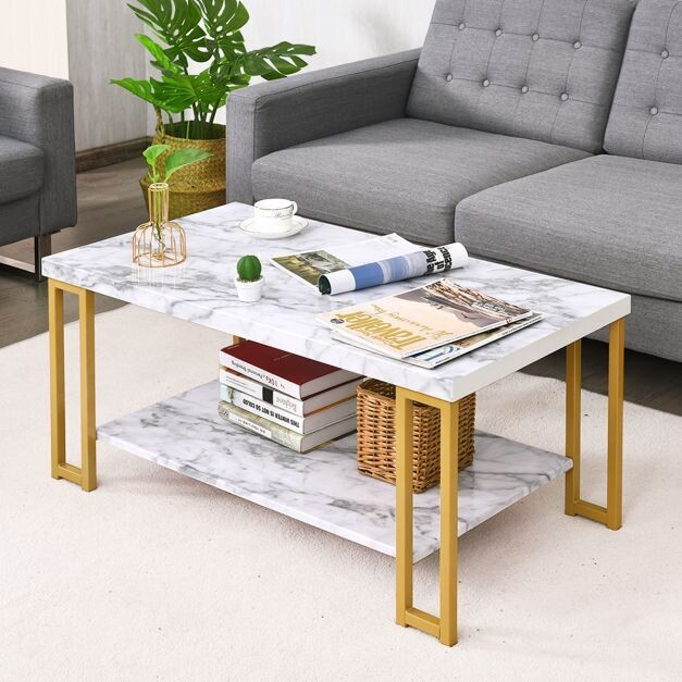 Couchtisch Kaffeetisch Golden und Weiss