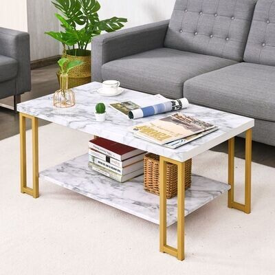 Couchtisch Kaffeetisch Golden und Weiss