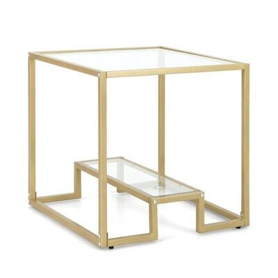 Beistelltisch mit Glas Tischplatte & Metallrahmen Quadratisch Gold