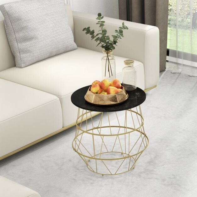 Beistelltisch mit abnehmbarer Tischplatte &amp; Stauraum Schwarz + Gold