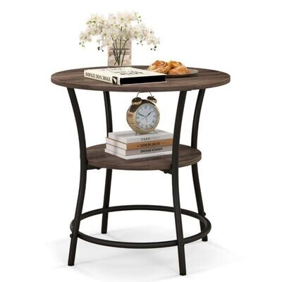 2 Ebenen Beistelltisch Rund Nachttisch mit Metallrahmen 55 x 55 x 56 cm Braun