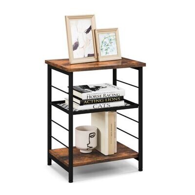 3 Ebenen Beistelltisch Industrie Design Nachttisch mit verstellbarer Gitterablage 38,5 x 30 x 50 cm